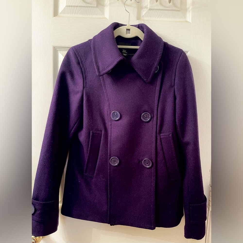 H&M Women's Deep Purple Wool Blend Peacoat Style Size US 8